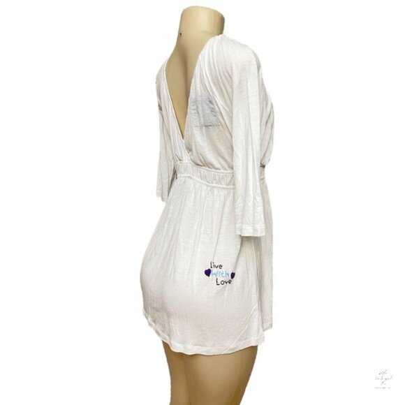 LIVE WITH LOVE Y2K BOHO Floral Hipster Embroidered White Long‎ Top - Picture 2 of 8